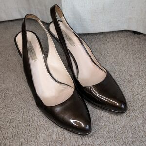 Prada Patent Leather Sling Back Dark Brown High Heel Size 9